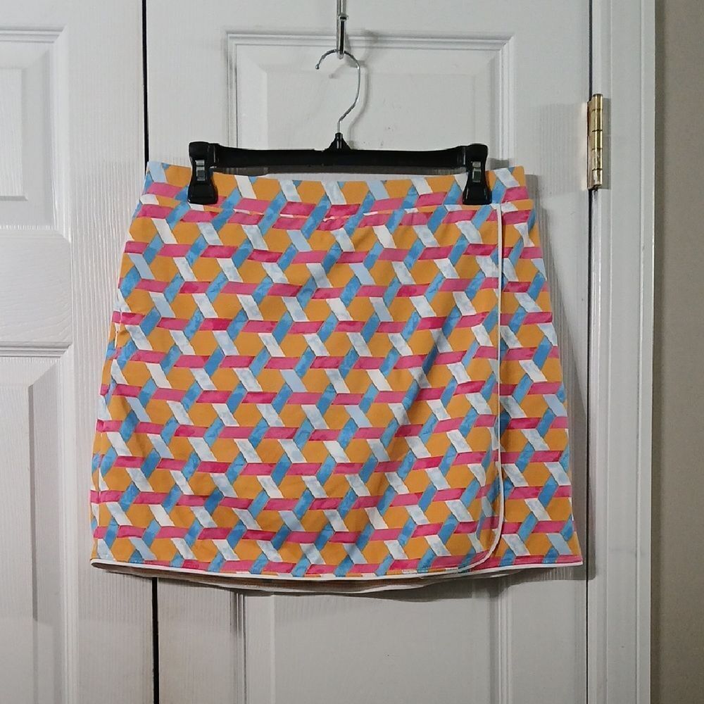 J. McLaughlin multicolor geometric faux wrap skort  with pockets Sz M NWOT